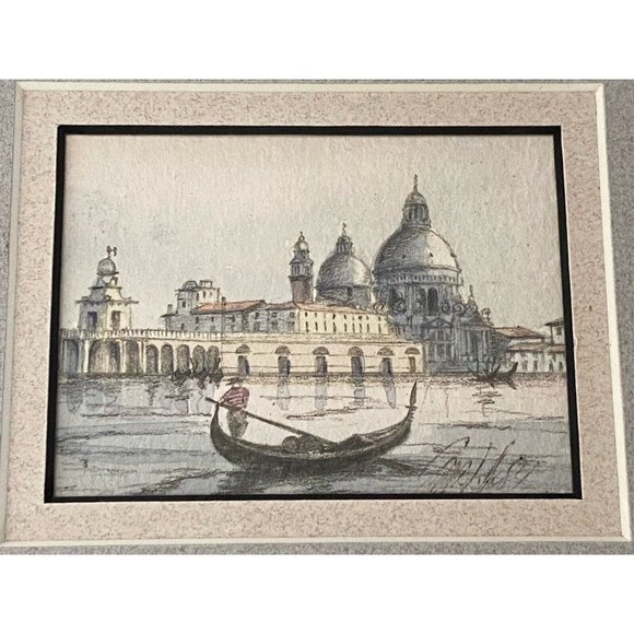 Santa Maria della Salute Venice Lithograph ? Signed Dated in Back Framed Vintage - Picture 1 of 16